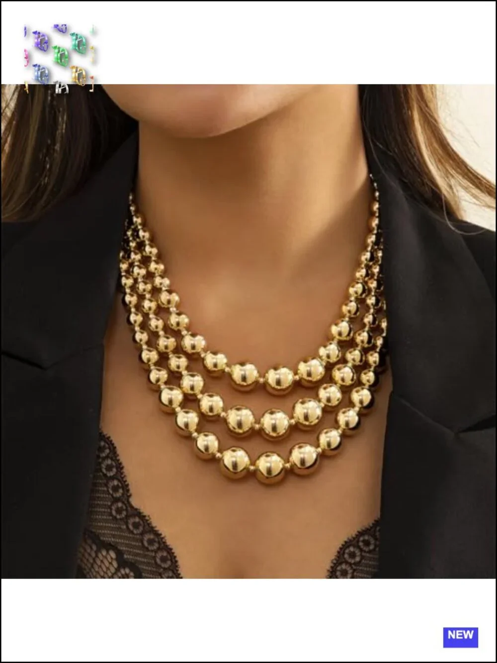 Large Gold Layered Chunky Beaded Necklace Set Choker Vintage Statement Jewelry